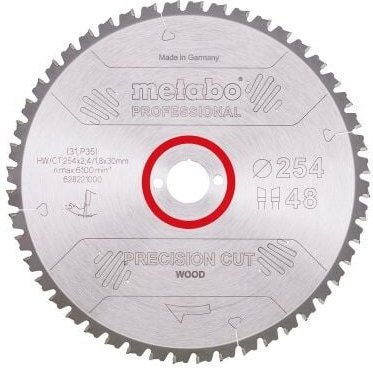 Sägeblatt Metabo precision cut wood professional 254x30, Z48 wz 5Grad neg.
