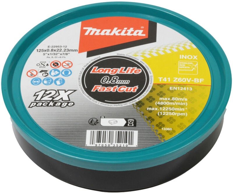 Makita Trennscheibe INOX 125x0,8 mm Ø 125 mm 0,8 mm Z60V-BF INOX 12 Stück E-22953-12