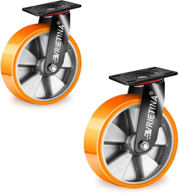 2 Stück 125 mm Schwerlastrollen, 360° Lenkrollen Konstruktion mit Aluminiumkern, Drehbar Industrierollen Schwerlast für ...