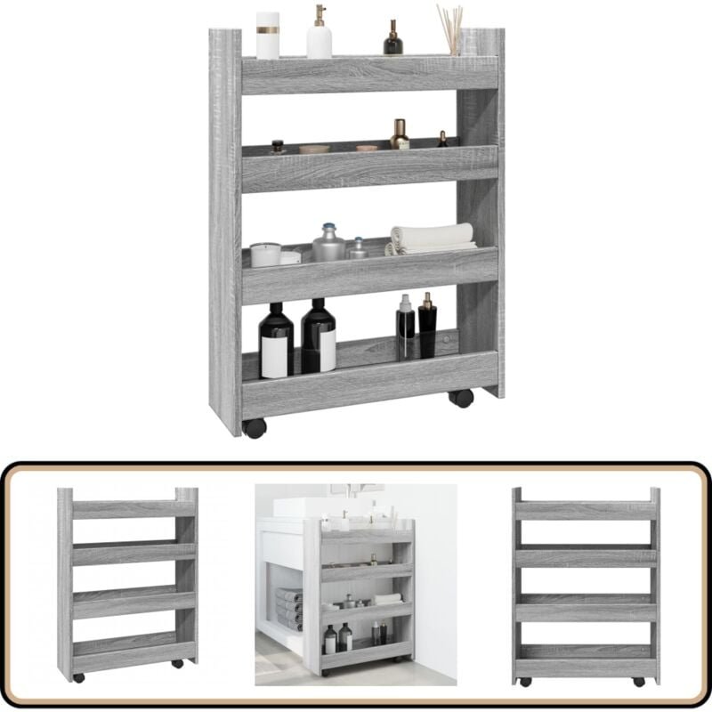 Aufbewahrungswagen Schmal 4 Etagen Grau Sonoma Holzwerkstoff - Vidaxl