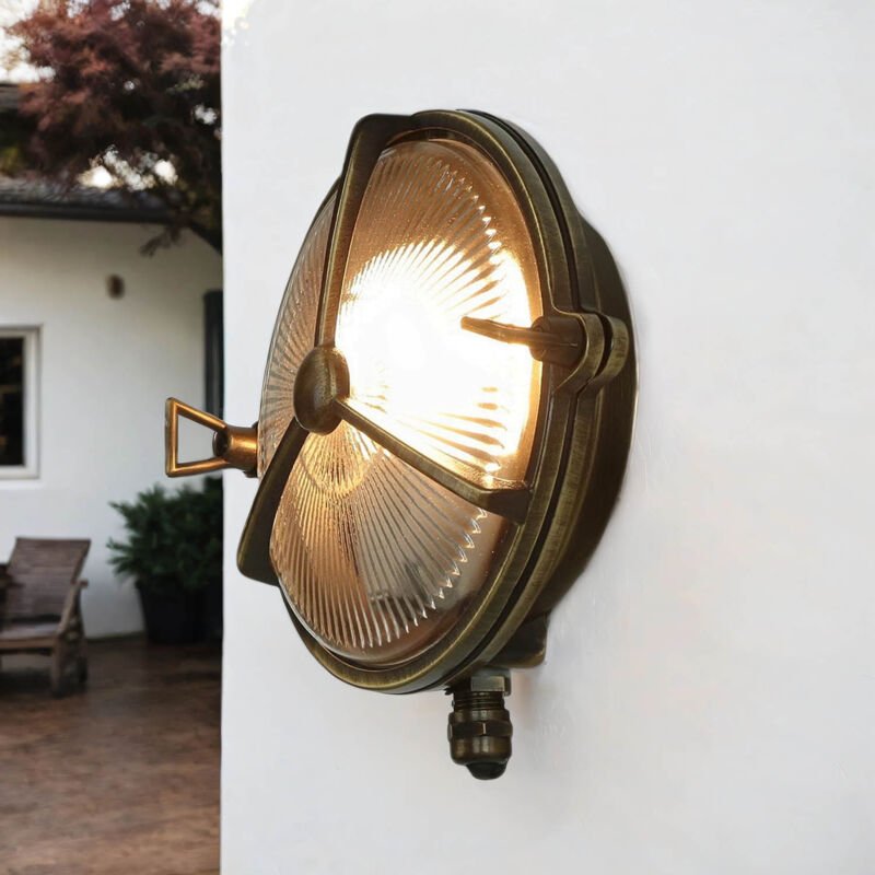 Licht-erlebnisse - Schiffslampe außen Messing IP64 Bullauge Wandleuchte Haus Garten