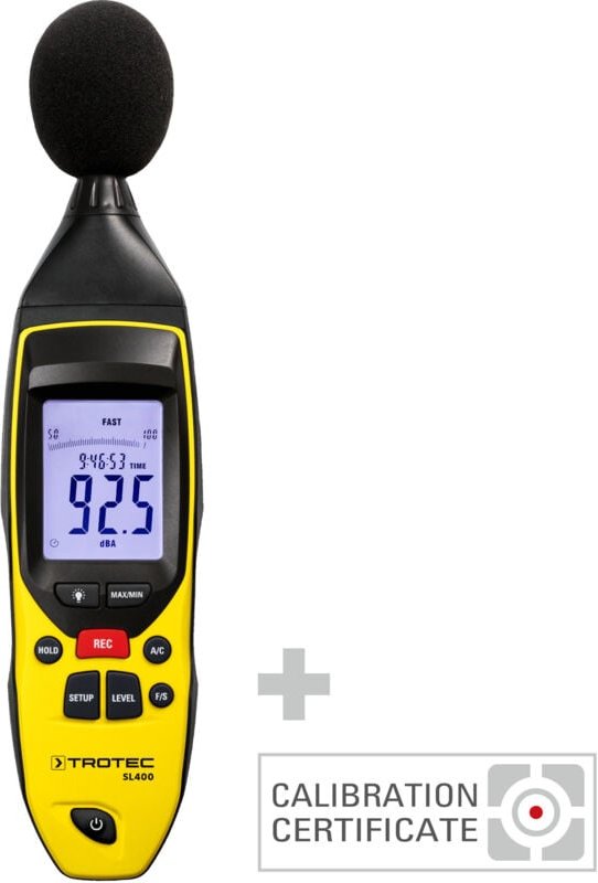 TROTEC Dezibel Messgerät SL400 – Schallmessgerät geeicht, mit Aufzeichnung – Messbereich 30 bis 130 dB (A), Klasse 2, Sp...