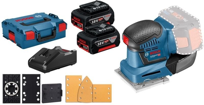 Akku-Schwingschleifer gss 18V-10 / 2x 4,0 Ah Akku + Ladegerät inkl. Zubehör-Set in L-Boxx - Bosch