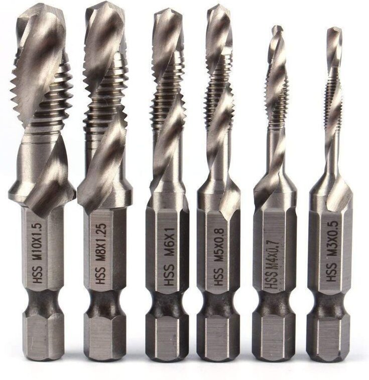 Thumbnail - 6-teiliges HSS-Bohrerset, 1/4"-Sechskantschaft, Kombinationsbohrerset, HSS-Bohrer M3-M10 metrisches Gewinde, für Holz, E...