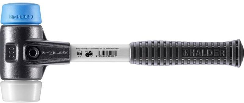 SIMPLEX-Schonhammer, TPE-soft / Superplastik mit verstärktem Tempergussgehäuse und Fiberglasstiel D=50 mm 3717.050