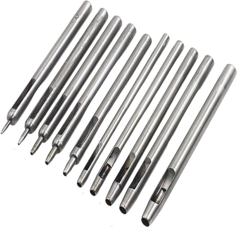 10-teiliges Locherset für Leder, Hohllocher, runder Stahllocher für Uhrenarmbänder und Gürtel, 0,5 mm–5 mm