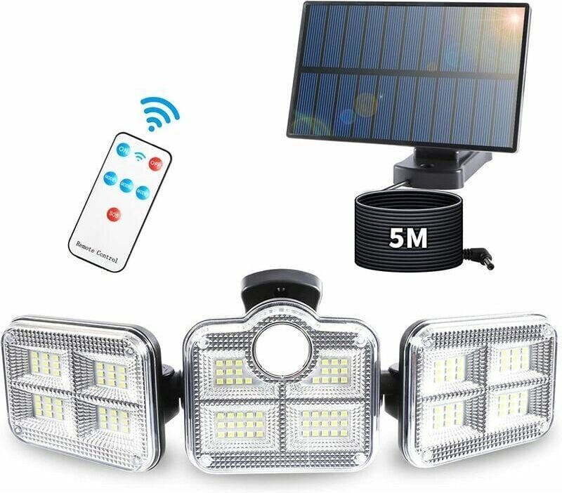 Solarleuchte für den Außenbereich mit Bewegungsmelder, 122 LEDs, Solarlampe für den Außenbereich mit Fernbedienung, 1200...