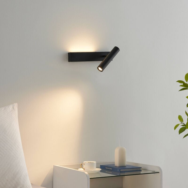 Schwarze Wandleuchte für das Bett mit Leselicht rechts -Lodvi