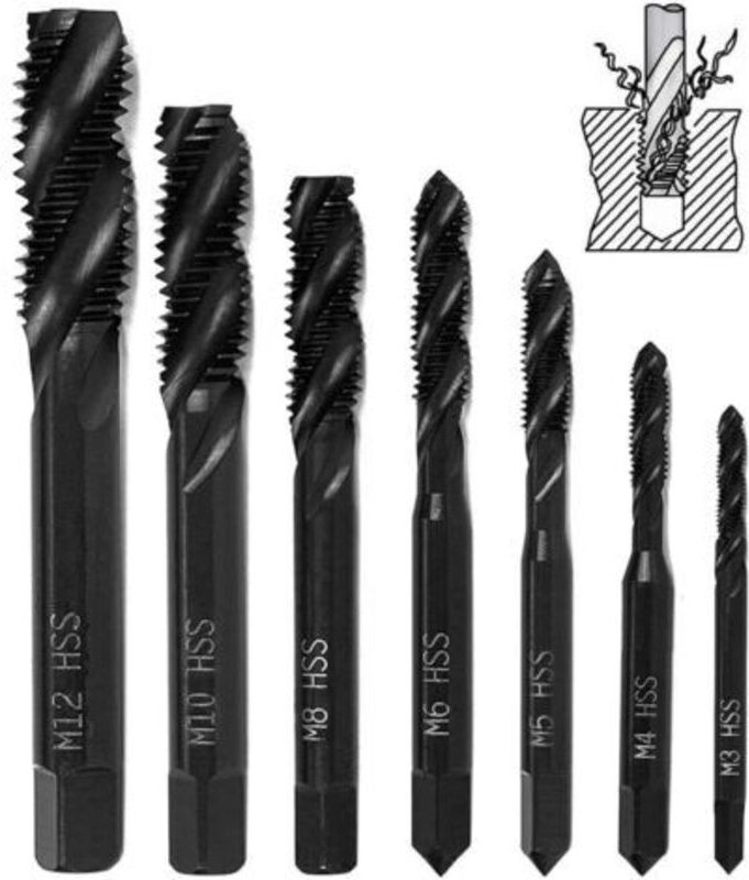 7‑teiliges HSS-Gewindebohrer-Set M3–M12, nitriert