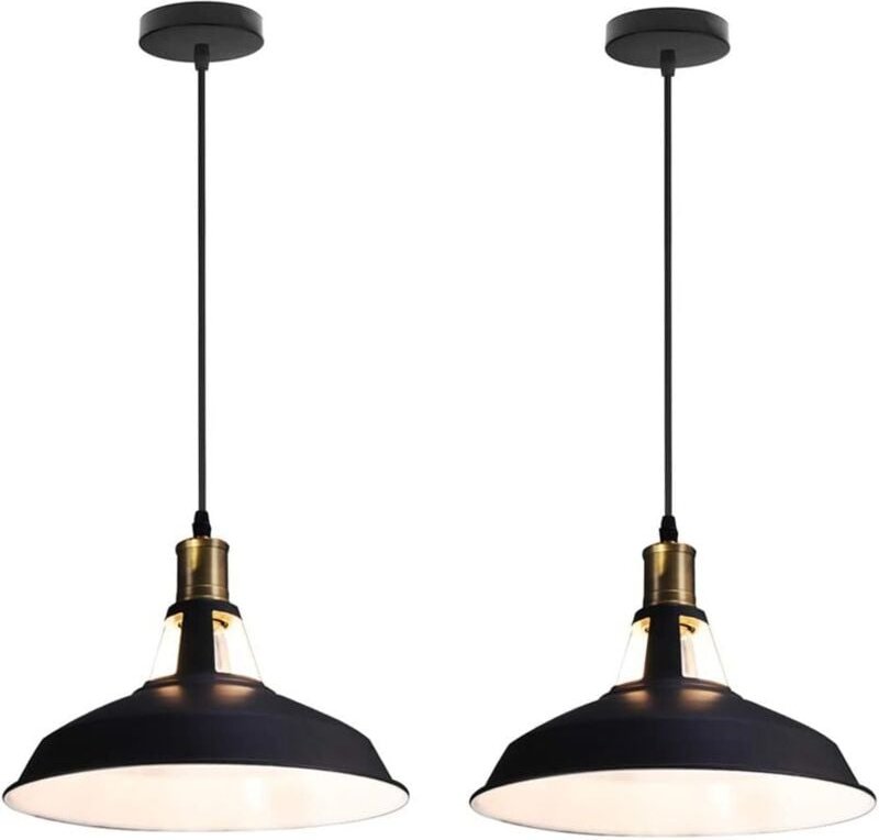 Industrielle Hängende Deckenleuchte e27 Metall Eisen Pendelleuchte für Küche Wohnzimmer 2er Schwarz und Weiß