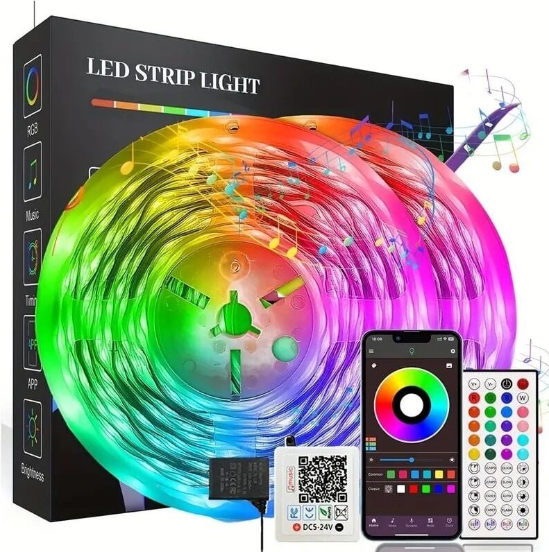 2 x 10 m mehrfarbige LED-Ultradünne Bluetooth-Controller-Lichtleisten, 44 Tasten + 16 Lichter, geeignet für Dekoration, ...