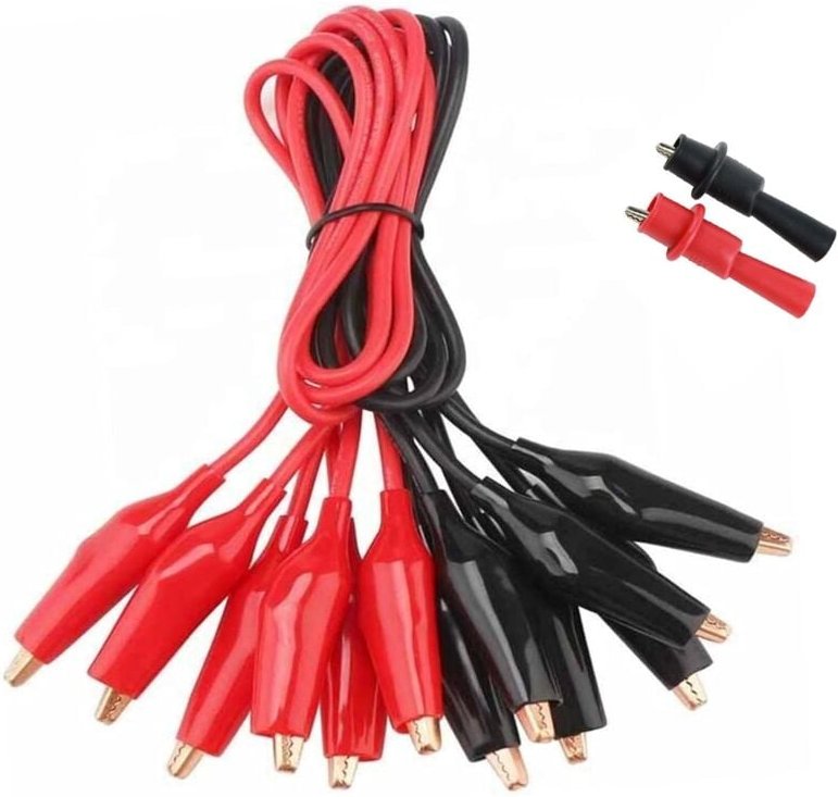 Bluedeer - 10 MessleItungen mit Krokodilklemmen und 2 Farben(schwarz,rot )für Labor, Elektrische Testarbeit (50 cm)