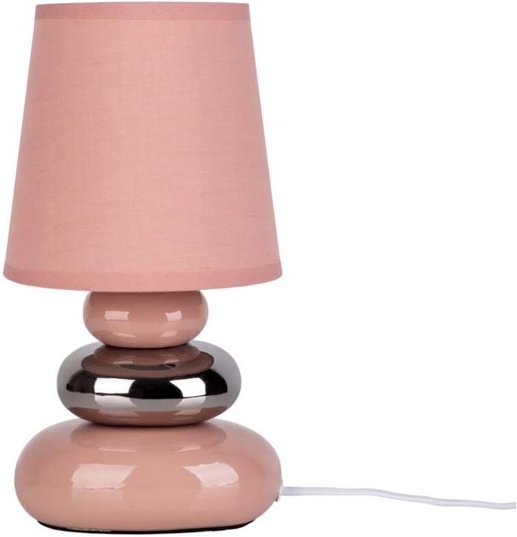 Tischlampe Tischleuchte Nachttischlampe Keramik rosa Leselampe Textil H 31 cm
