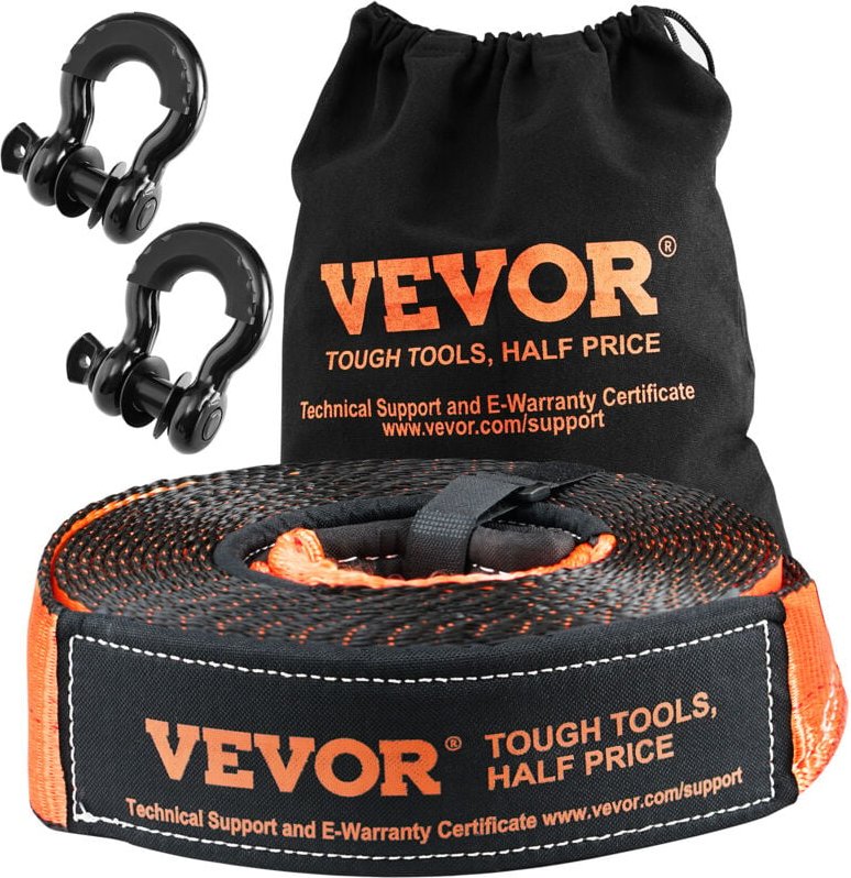 Thumbnail - VEVOR Abschleppseil-Set 7,6 x 914,4 cm, Polyester-Abschleppgurt mit einer Kapazität von 13.608 kg, 20.000 kg D-Ring-Schä...