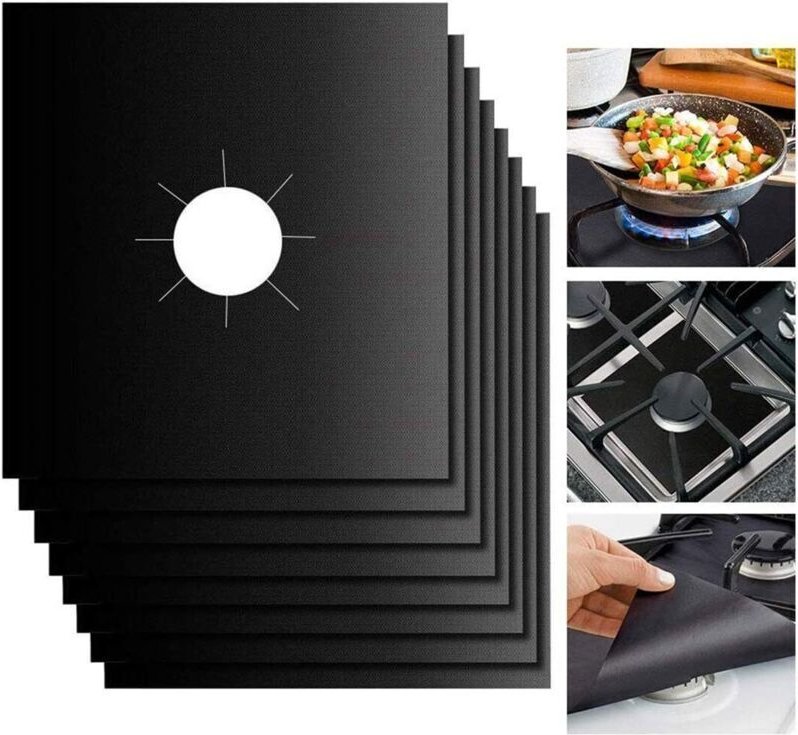 Set mit 8 wiederverwendbaren, antihaftbeschichteten und hitzebeständigen Deckeln für Gaskochfelder, schwarz, 2727 cm