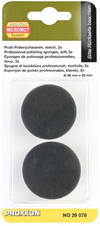 Profi Polierschwamm weich 2 Stück, Klett Ø30mm schwarz 29078 - Proxxon