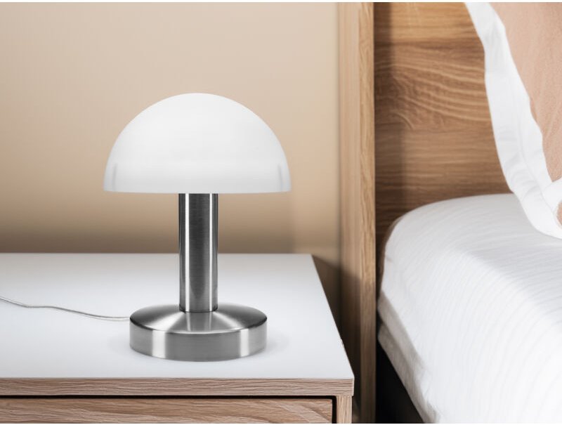 Meinewunschleuchte - Kleine Tischlampe warin mit Glasschirm Weiß per Touch dimmbar, Höhe 21cm