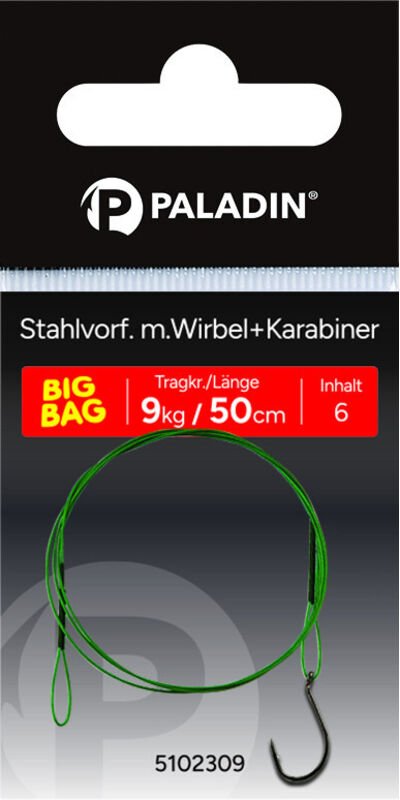 Paladin Stahlvorfach Einzelhaken Gr. 2 Tragkraft 8 kg 50 cm 3 Stück Angelhaken