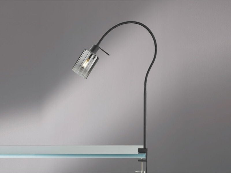 Thumbnail - Led Klemmlampe Rauchglas Schwarz, Schwanenhals Leselampe, Breite 8,5cm