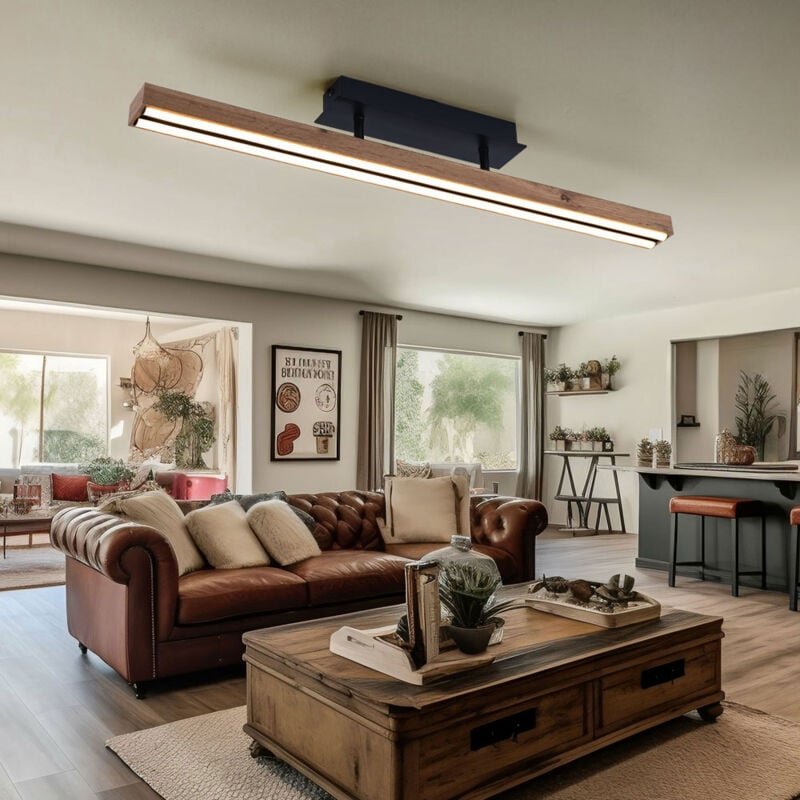 Deckenleuchte Holz Wohnzimmerlampe led Deckenlampe Holzoptik warmweiss Holzleuchte Memory Funktion, Metall mdf natur sch...