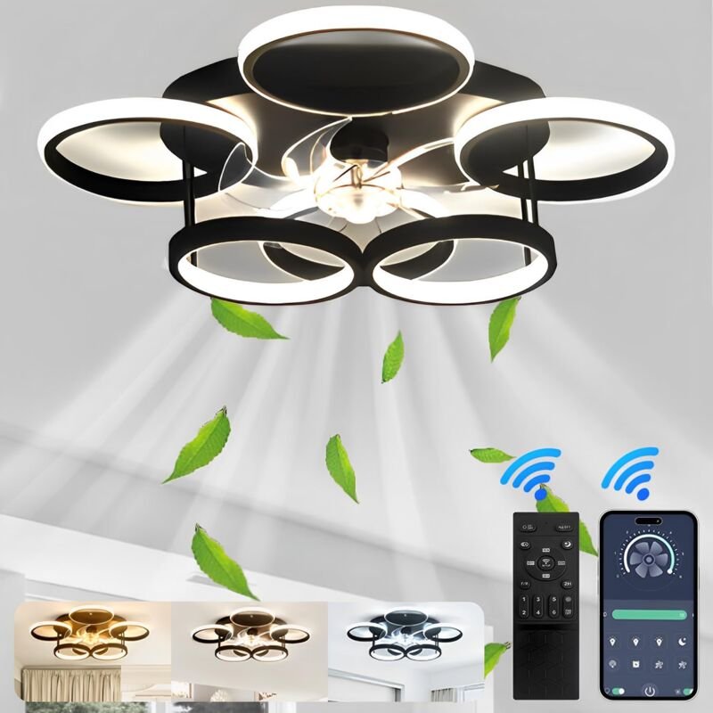 Ganeed - Deckenventilator Mit Beleuchtung,led Deckenleuchte Mit Ventilator Fernbedienung Und app Leise,66W Dimmbare Deck...