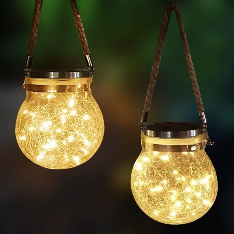 2er-Pack Solar-LED-Lichterketten aus Glas für die Außendekoration