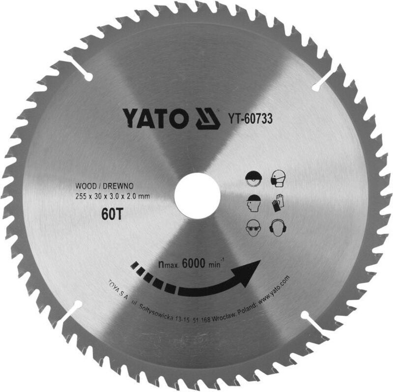 Yato - widia-schneidklinge für holz 255X60TX30MM YT-60733
