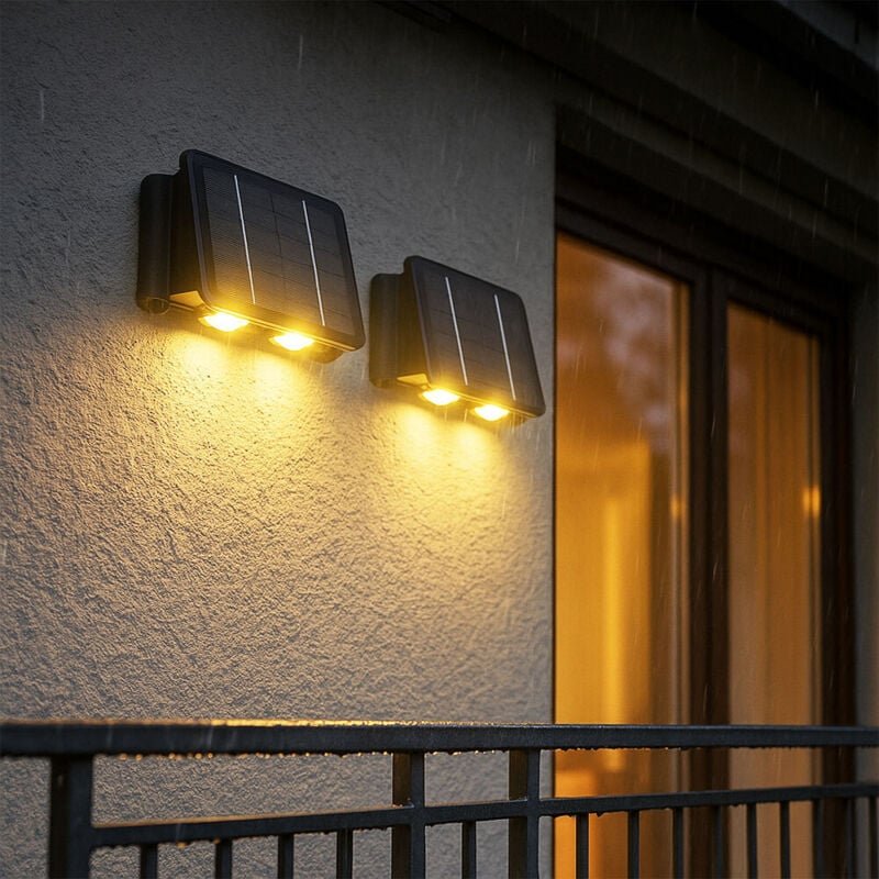 Solarlampe schwarz Außenleuchte Balkon Wandlampe Eckige Gartenlampe Akku Hauswand wetterfest, 1x led 40lm 3000K, LxBxH 1...