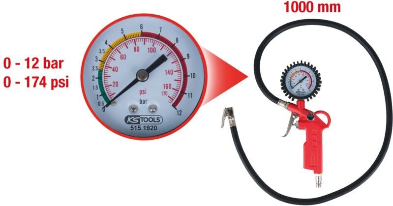 Ks Tools Druckluft-Reifenfüllmesser, 0-12bar - 515.1920