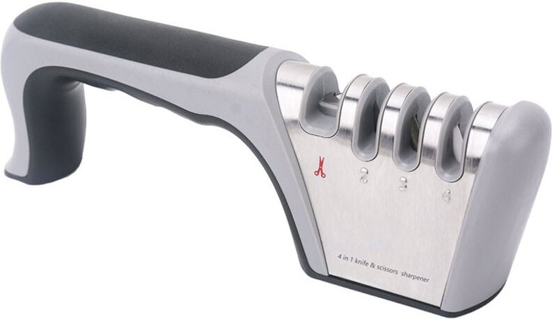 Messerschärfer Profi Messerschleifer Knife Sharpener mit 4 Stufen & Scherenschleifer – Universales Küchengerät, Rollschl...