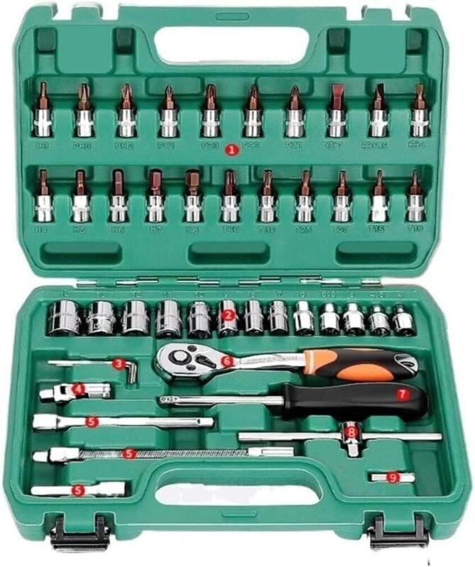 Handwerkzeug-Set für Autoreparaturen – Mechaniker-Werkzeugset mit Steckschlüsseln, Ratschenschraubendrehern, robuster St...