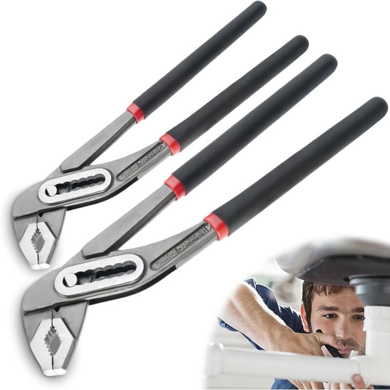 2er Set Profi-Wassergriffzangen aus Cr-V-Stahl, verstellbarer Schnellspanner mit geriffeltem Gleitgelenk, Wassergriffzan...