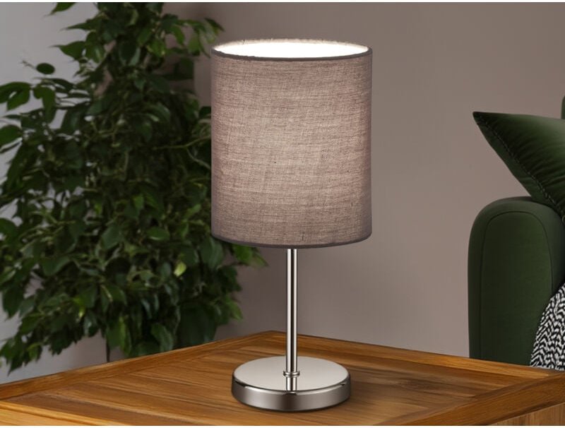 Tischleuchte JERRY 1-flammig Chrom Stoffschirm in Grau, Höhe 28cm