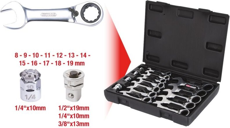 Ks Tools GEARplus Ratschenringmaulschlüssel-Satz, kurz, 16-tlg - 503.4653