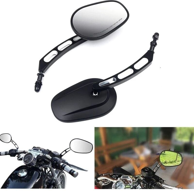 Motorrad-Lenkerendenspiegel, 8 mm, Rückspiegel, Motorrad, schwarze Seitenspiegel mit Randschnitt, für Harley Street Bob ...