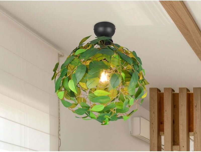 Led Deckenleuchte mit Blätter Lampenschirm in Grün, ø 38cm