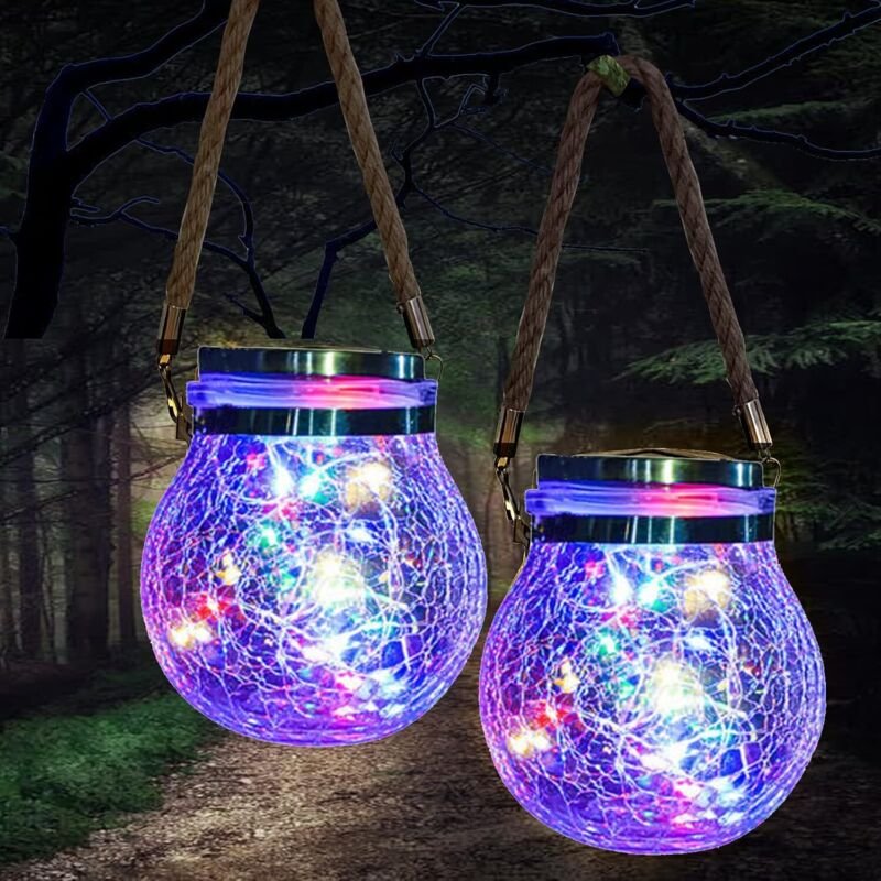 Solar-Gartenlaterne, 2 Stück, zum Aufhängen im Freien, Solarlaterne mit 20 LEDs, wasserdichte Solarlaterne, dekorative B...