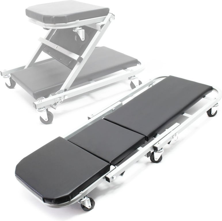 Wiltec - 2-in-1 Montageliege & Werkstattsitz 102x42x15 cm, bis 150kg, Werkstatthocker mit gepolsterter Liegefläche & 6 L...