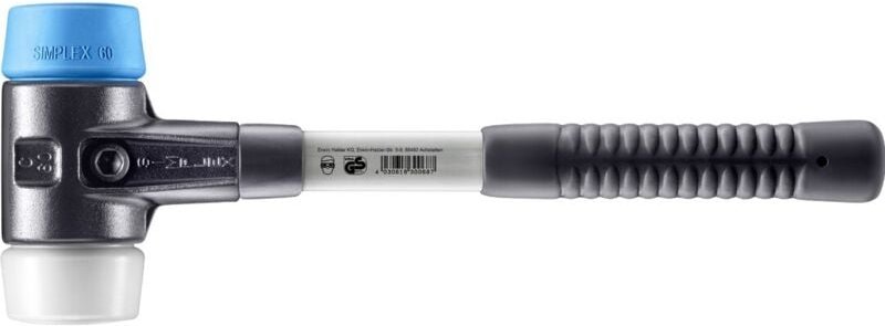 SIMPLEX-Schonhammer, TPE-soft / Superplastik mit verstärktem Tempergussgehäuse und Fiberglasstiel D=60 mm 3717.060