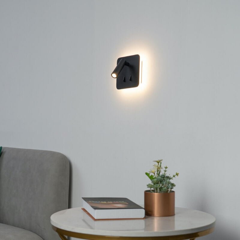 Multifunktionale schwarze quadratische LED-Leselampe - Bilbao