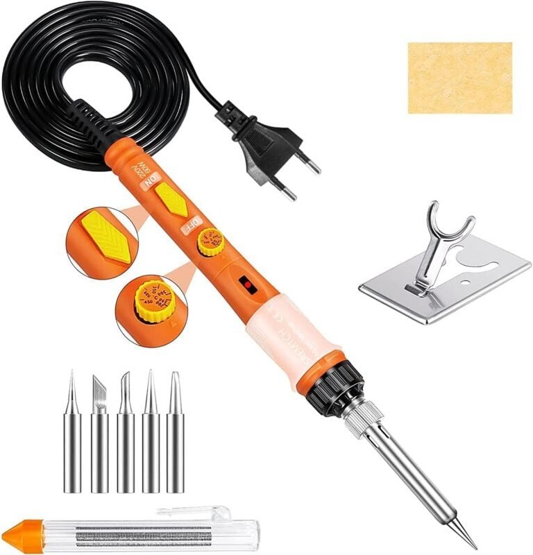 60-W-Lötkolben, Präzisions-Elektroschweißset mit EIN/AUS-Schalter, einstellbare Temperatur 200–450 °c, 5 Lötspitzen, Löt...