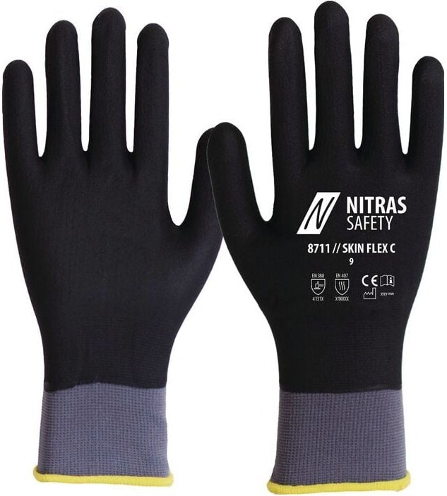 8711-9 Handschuhe skin flex 3D Größe 9 grau/schwarz en 388, en 407 PSA-Ka - Nitras