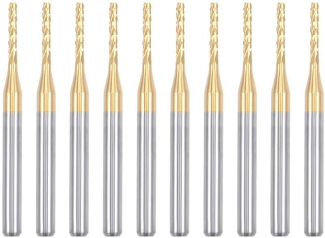 10 Stück Titanbeschichtete Hartmetall-Schaftfräser, Gravurfräser, CNC-Fräser für Leiterplattenmaschinen, 1/8 Zoll Schaft...