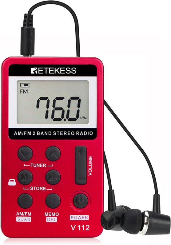 V112 Mini-Tragradio, tragbares Taschenradio, FM AM, wiederaufladbarer Mini-Walkman, Wecker, 3,5-mm-Kopfhöreranschluss, O...