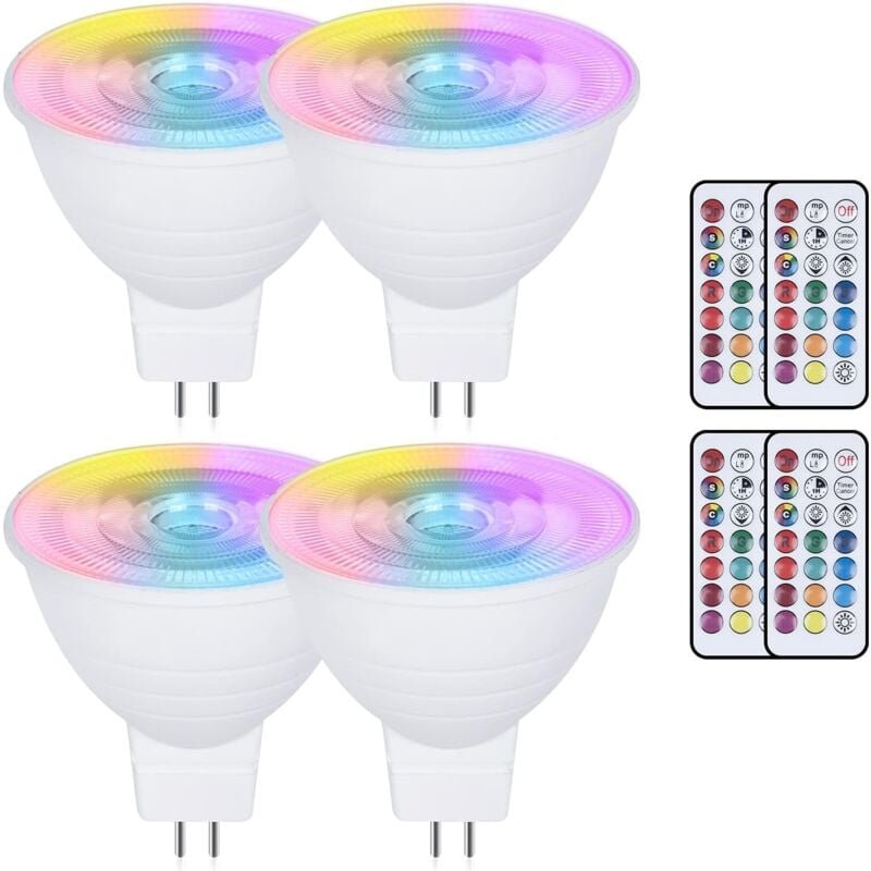 Ersandy - 4er-Pack MR16 3 w Farbwechsel-GU5.3-LED-Leuchtmittel, ac/dc 220 v, dimmbar rgb + Warmweiß 3000 k, Reflektor mi...