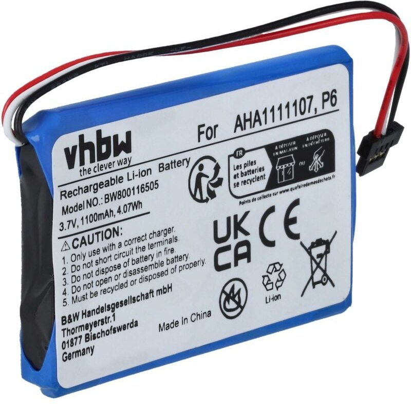 Vhbw - Akku Ersatz für TomTom P6, AHA11111010, AHA1111107 für gps Navigation Navi (1100 mAh, 3,7 v, Li-Ion)