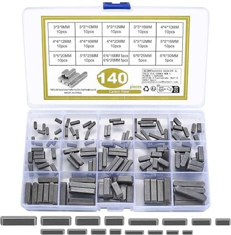 140 Stk Federkeile Sortiment, Passfedern-Sortiment, 3-4-5-6 mm Parallelantriebswellenschlüssel, Federschlüssel, Mitnehme...