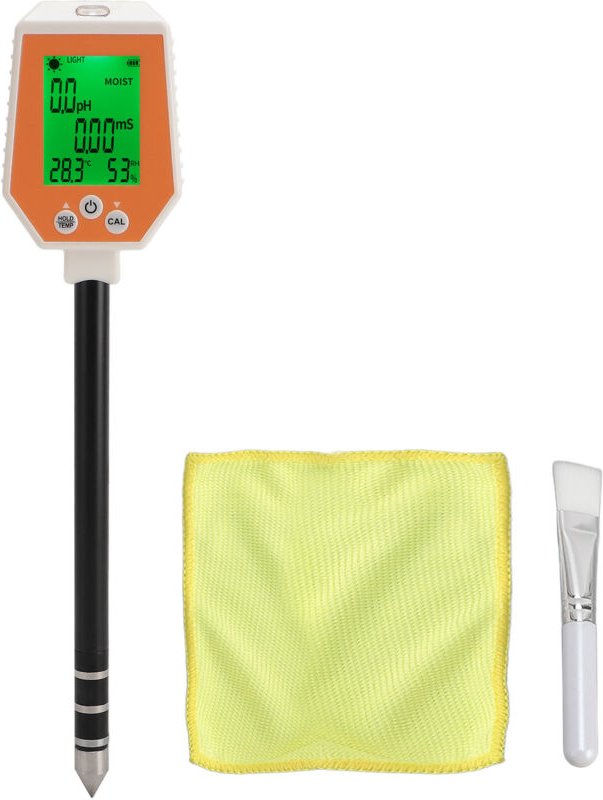 6-in-1 Digitaler Bodensensor – pH-Wert, EC-Wert, Fruchtbarkeit, Luft-/Bodenfeuchtigkeit, Temperatur & LCD-Hintergrundbel...