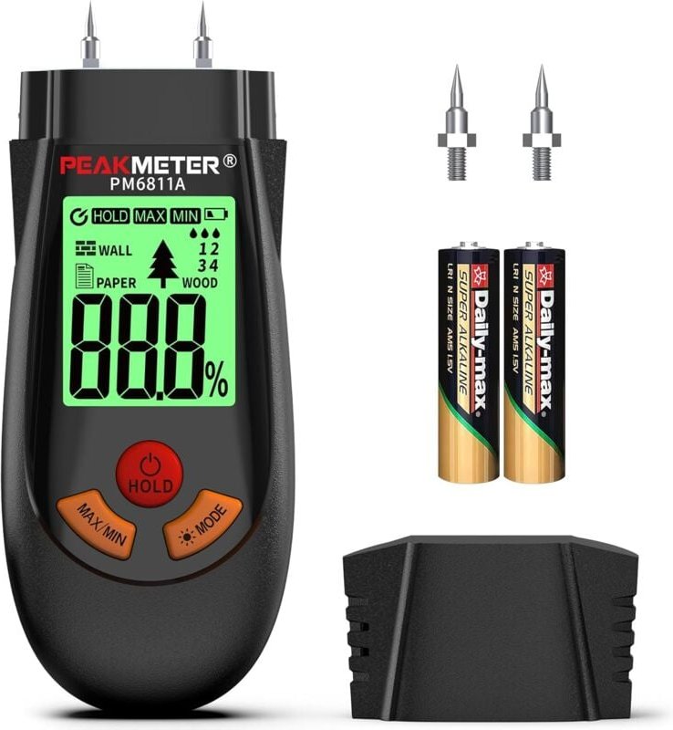 Feuchtigkeitsmesser, Holzfeuchtetester, geeignet zur schnellen Bestimmung des Feuchtigkeitsgehalts von Baumstämmen, Papi...