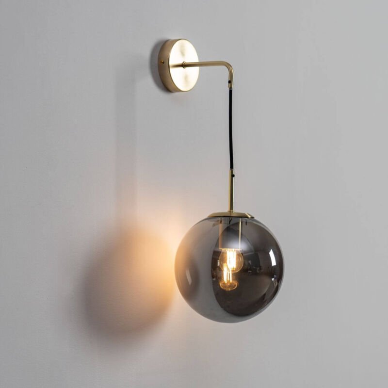 Goldfarbene Vintage-Wandleuchte Rauchglas - Claudia